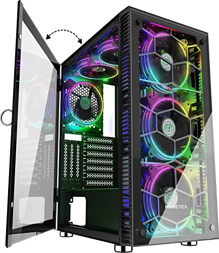MUSETEX 6 PCS Ã— LED ARGB Fans Pre-Installed 2 PCS Ã— USB 3.0 Ports ATX Tower Case Magnetic Design Opening Tempered Glass Door Gaming Computer Case(230S6)â€¦
