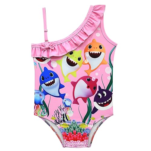 Kids Girls Swimwear,1/2 Piece Swimwear Set 2-9Years Off Shoulder Bikini Set 3D Printing Cute Sharks Bathing Suits for Girls2
