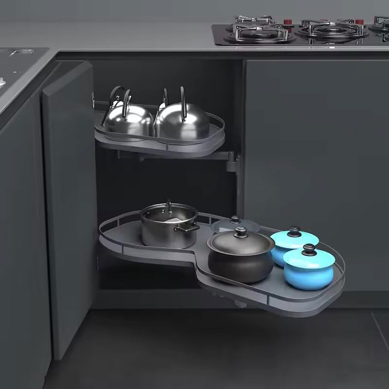 OWOHYG Mueble De Cocina, Almacenamiento Esquinero Extraíble para Cocina, Bandeja Extraíble Esquinera Gris, Almacenamiento Esquinero Extraíble, Estantes Dobles Giratorios para Gabinet.Right