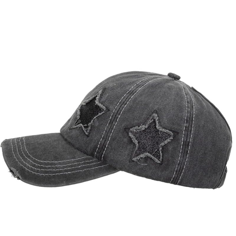 Image of Washed Scratch Frayed Baseball Cap Retro Adjustable with Five-Pointed Stars for Men Women Trucker Cap Unisex