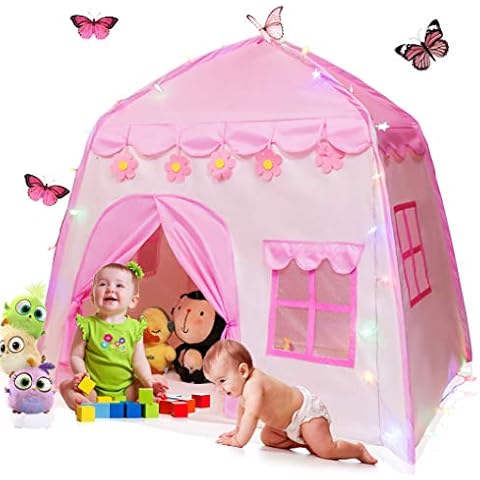 LimitlessFunN 210D Oxford Fabric Flower Kids Play Tent | Includes Star Lights & Carrying Case |, Children Indoor Castle Playhouse for Girls, Toddlers, 39" D x 51" W x 51" H Cover
