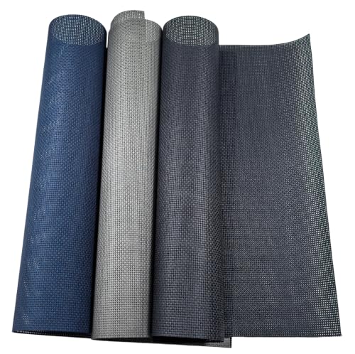 Image of KCS 3 pc of 15 inch x 18 inch(38cmx45cm) 11 Count Cross Stitch Cotton Aida Cloth Needlework Rolled Fabric Box,11CT,Navy Blue+Dark Grey+Black