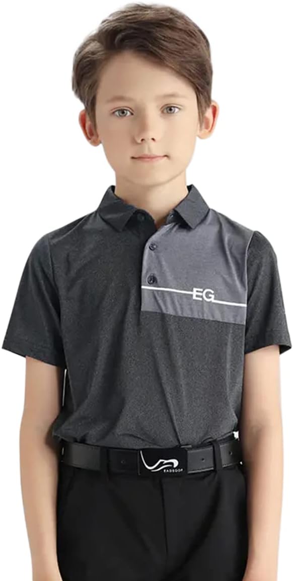 EAGEGOF Kid Golf Polo Shirt Quick-Drying Boy’s Cool Short Sleeve Sports Leisure Soft Child Tennis Polo Shirt Outdoor