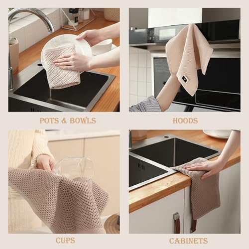Set di 6 Strofinacci da Cucina in Cotone 33 x 33 cm per la Pulizia e l'Asciugatura delle Stoviglie, Canovacci Waffle Straccio per Lavatrice Asciugamani - immagine 6