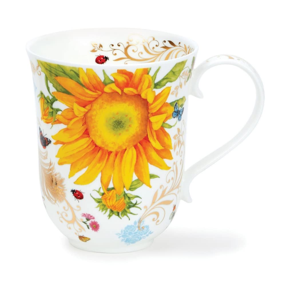 Dunoon Braemar Tasse en porcelaine fine Motif tournesol Doré 22 carats 0,33 l