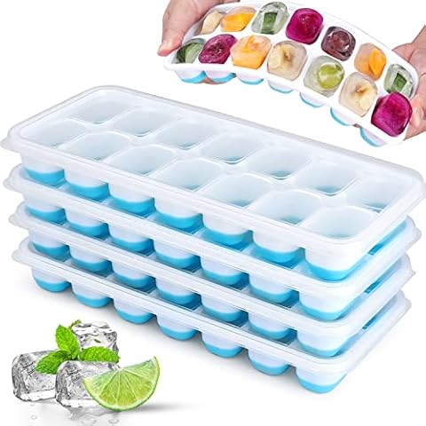 JRISBO 4 Piezas Cubiteras para Hielo con Tapa y Fácil Extracción Cover