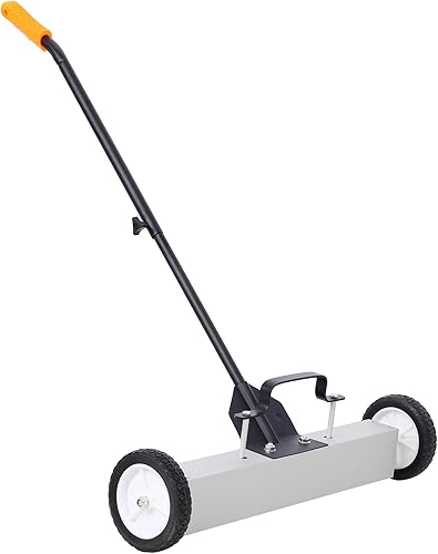 Henf Barredora magnética rodante, rodillo magnético de alta resistencia con ruedas, pestillo de liberación rápida y mango largo ajustable para