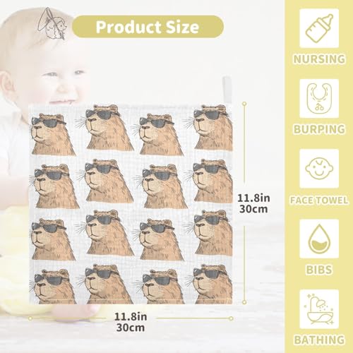 vvfelixl Water Rat Wear Sunglasses Baby Burp Cloths Baby Muslin Washcloths for Boys Girls Cotton Babys Face Towel for Newborn Infants Soft and Absorbent 11.8 X 11.8 in, 5 Pack4