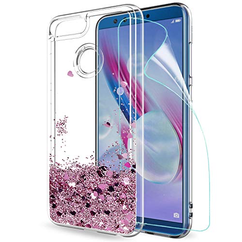 Gypsophilaa Cover Huawei Honor 9 Lite Custodia, Lyzwn 3D Glitter Liquido Sabbie Mobili Trasparente Morbido TPU Silicone Custodia per Honor 9 Lite Brillantini Sequin PC Posteriore Protettiva Case
