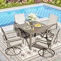 Natural Expressions Patio Swivel Dining Set of 5, 4-Piece Mesh Sling High Back Chairs, 1-Piece 38" Square Woodgrain Steel Dining Table with 1.65'' Umbrella Hole for Outdoor Garden Yard