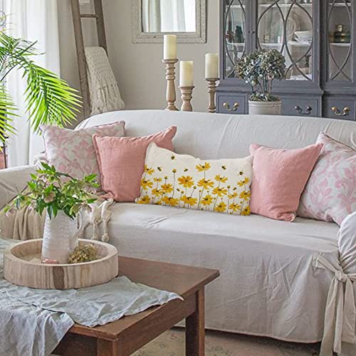 Aacors Spring Lumbar Pillow Cover 12X20 Daisy Bee Decorations For Home Farmhouse Summer Cushion Case For Sofa Couch #TOP4