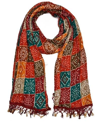 PK HUB Woman And Girls Rajasthani Traditional Multicolored Chinon Silk Bandhej Dupatta (Multicolor Dupatta)-picture-17