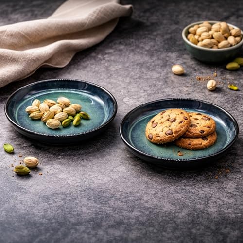 Image of Lemon Tree Snack Serving Plate, Round Ceramic Deep Salad, Pasta Plate, Set of 2 Dinner Plates for Kitchen, Microwave, Dishwasher & Oven Safe (6 Inch, Snack Plate) (Green)