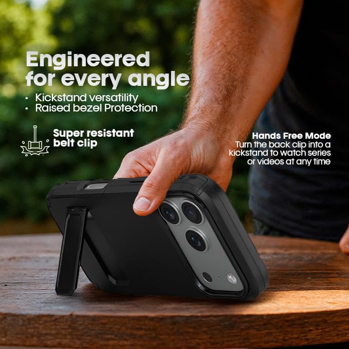 MOTIVE For IPhone 17 Pro Max Case With Belt Clip, Waterproof Full Body 360 Protection Built In Screen Protector Wireless Charging Compatible With Iphone 17 Pro Max Holster Case 69 Black - View #8
