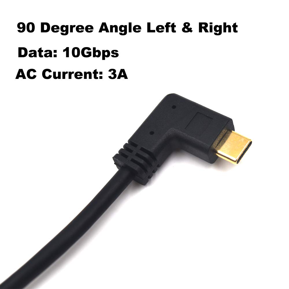 USB-C-Stecker auf USB-C-Verlängerungskabel, 90-Grad-Winkel, links und rechts, USB-Typ-C-Stecker auf Buchse, Lade- und Datenübertragungskabel, 3 A & 10 Gbit/s (links & rechts – 60 cm)