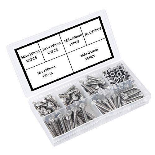 Preisvergleich Produktbild Schrauben M5 304 Edelstahl-Innensechskant-Bolzenset Feststehender Eisenrahmen, Mechanische Innensechskantschraube und Muttern-Set rostfrei.