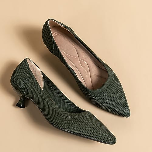 Women's Kitten Heels Pointed Toe Knit Pumps Slip On Foldable Comfortable Casual Formal Dress Shoes3