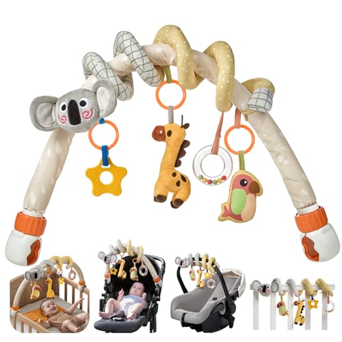 Image of TUMAMA 2 in 1 Spiral Car Seat Toys Arch Stroller Toy Baby Hanging Toys with Clip Adjustable Detachable Sensory Travel Crib Bouncer Bassinet Activity Toys for Babies 0 3 6 9 12 24 Months