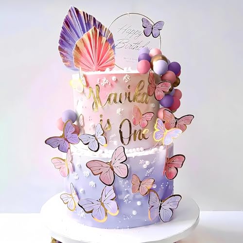 50 peças decoração bolos de aniversário borboletas - kit decoração bolo e aniversário - conjunto completo com desenhos criativos para bolo de aniversário e bolos para aniversários, casamentos, festas