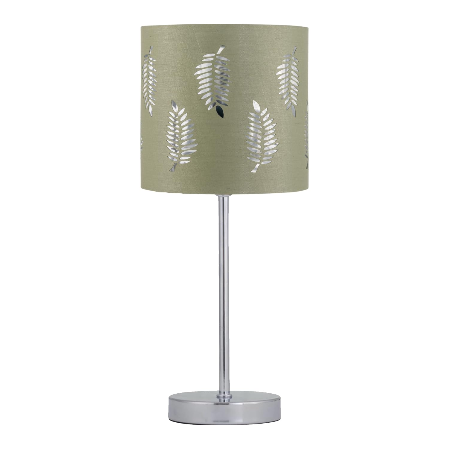 Firstchoicelighting Chrome & Sage Green Chrome Touch Operated Table Lamp With Sage Green Fern Shade