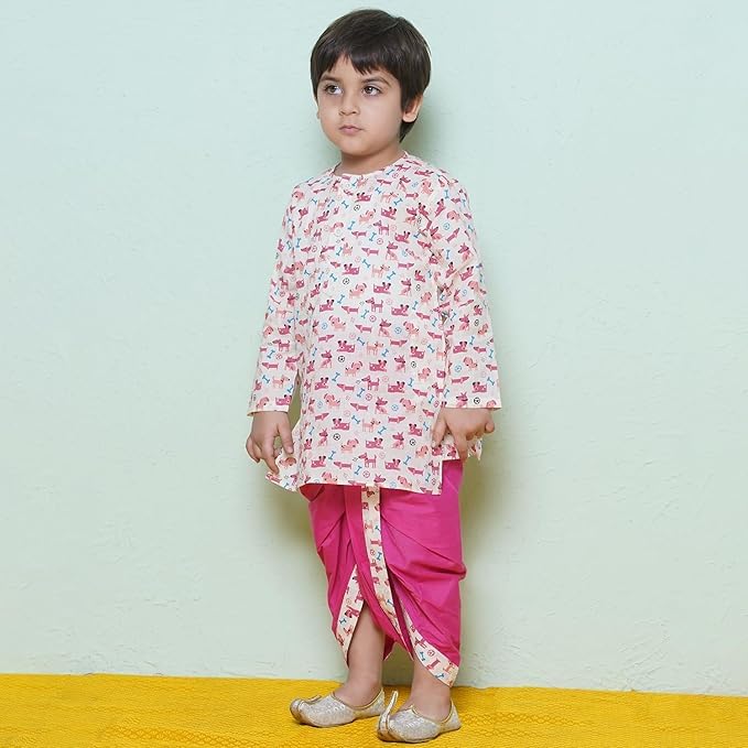 Image of AJ DEZINES Kids Ethnic Wear Pure Cotton Dhoti Kurta Set For Boys