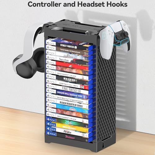 Video Game Storage Tower Holder with Controller Stand, Wall Mount Game Organizers and Storage for Nintendo Switch 2/ PS5/4/ XboxOne/Series, Vertical & Horizontal Stand for 20 Gaming Discs Accessories - Image 7