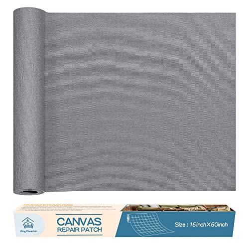 KING MOUNTAIN Canvas Repair Patch 16×60 Inch Self-Adhesive Waterproof Fabric Patch for Sofas, Tents, Furniture,Tote Bags, Car Seats (Grey)