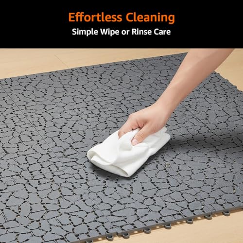 Image of Amazon Basics Interlocking Pebble Effect Floor Tiles - Natural Grey Design for Indoor & Outdoor Use, Maintain