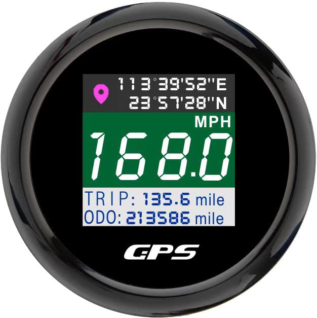 Miniatura 2 de Kit de medidor de velocímetro digital GPS universal de 2 pulgadas con nudo MPH ajustable ODO Kmh 12 24 voltios (2.047in negro + negro)