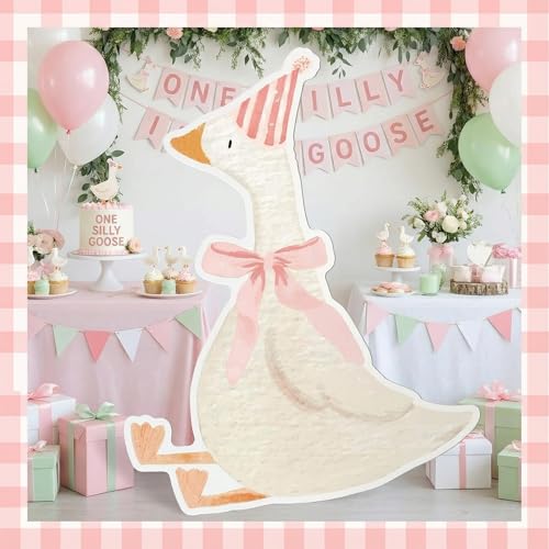 Image of Croblissful One Silly Goose Party Decorations 1st Birthday Backdrop Duck Animal Background Prop for Birthday Baby Shower Party Supplies (Pink,Goose)