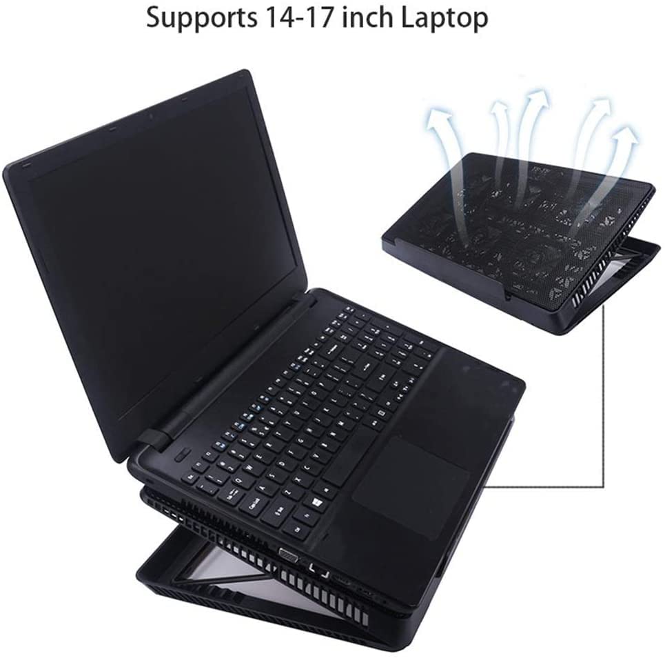 Base refrigeradora para laptop con 6 ventiladores silenciosos, compatible con laptops de 12 a 17 pulgadas, diseño ergonómico ajustable y 2 puertos USB miniatura 2