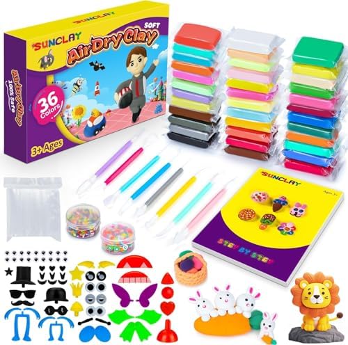 SUNCLAY Modelling Clay Air Drying - 36 Colours Clay Set with 80 P...