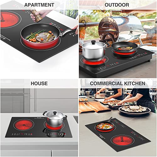 Image of 2400w Electric Cooktop, 24 inch Electric Stove 2 Burner Hot Plate Built-in Double Burner Cooktop with LED Touch Screen,9 Heating 9 Temperature,Kids Lock & Timer,Suitable for all Pans