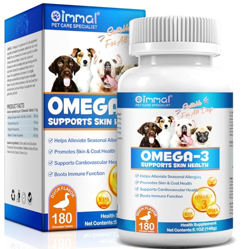 Omega 3 for Dogs, 180P Omega 3 Fish Oil Tablets for Dogs Supports Seasonal Allergies Relief, Itch Skin Relief & Promote Coat Health, Pet Dog Fish Supplements with Omega-3 6 9, Vitamin E - 180 Tablets