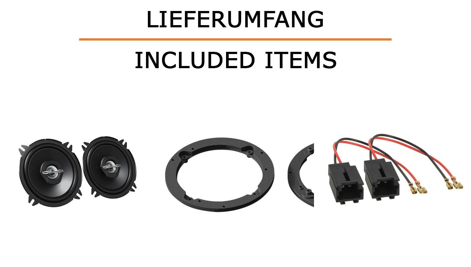 Lautsprecher Boxen Einbaupaket für JVC CS-J520 kompatibel mit Peugeot 206 CC vorne | 2X Tief-Mitteltöner mit integriertem Hochtöner 250W MAX