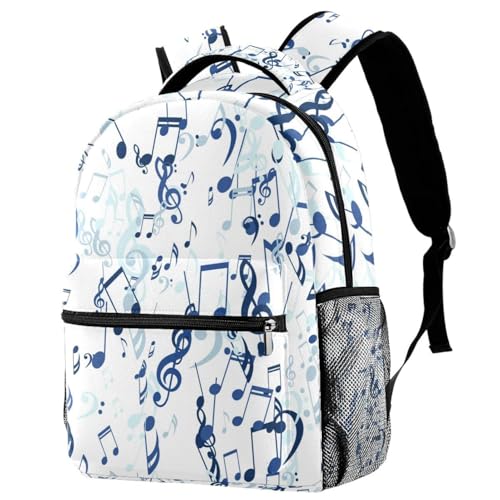 Sac à dos d'école bleu notes de musique pour adolescents et filles de 40cm