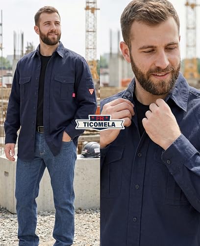 Image of TICOMELA Men's FR Welding Shirt Button-Down 7.5oz 100% Cotton NFPA2112 CAT2