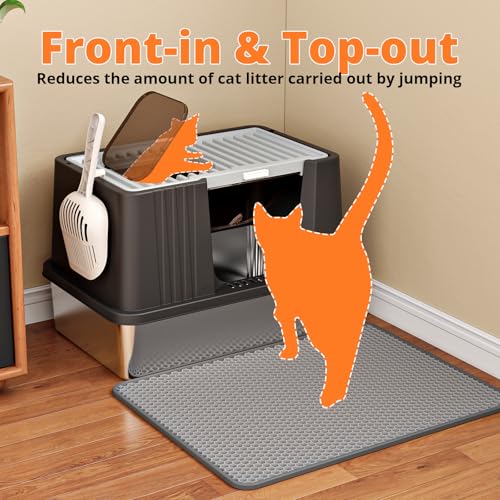 Caja de arena para gato XXL de acero inoxidable con tapa miniatura 2