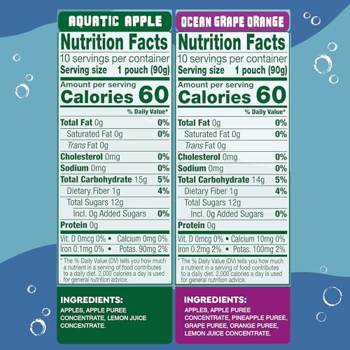 Image of GoGo squeeZ No Sugar Added Applesauce and Fruit Puree Underwater Species Discovery Pack, Aquatic Apple and Ocean Grape, 3.2 oz Pouches (Pack of 20), Fruit Snacks for Kids, Gluten Free, Nut Free, Recloseable Cap, BPA Free