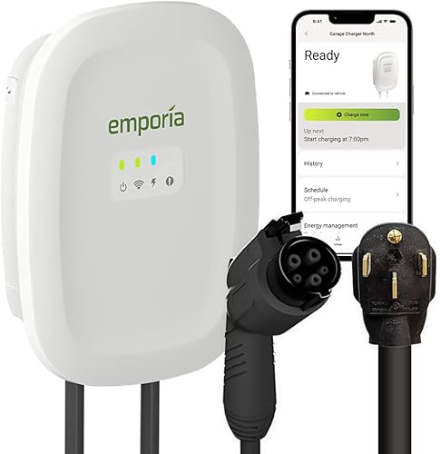 Emporia - Cargador EV nivel 2, 48 amperios para interiores y exteriores, cargador de coche eléctrico NEMA 14-50 EV enchufe o cableado, cargador EV