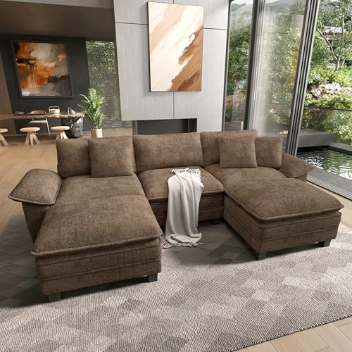 Image of HERA'S HOUSE 124 inch Oversized Modular Sectional U Shaped Sofa,Chenille Taupe | 5-Seater Living Room Couches, Wider Armrest and Deep Seat, Comfy Cloud Couch with Ottoman, Grayish Brown