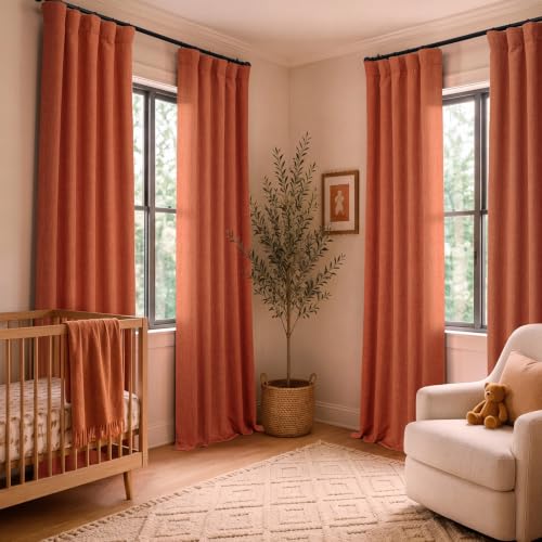 Image of HPD Half Price Drapes - Faux Linen Curtains for Living Room (1 Panel) - 50W X 120L - Textured Room Darkening Curtains for Bedroom 120 Inches Long - Drapes for Home Decor, Desert Orange