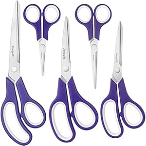 Uaugulft Schere, Multifunktionale Haushaltsschere aus Edelstahlklingen, Multifunktionale Schere mit weichem Griff, Mehrzweckschere, Lila & Weiß (5er Pack)