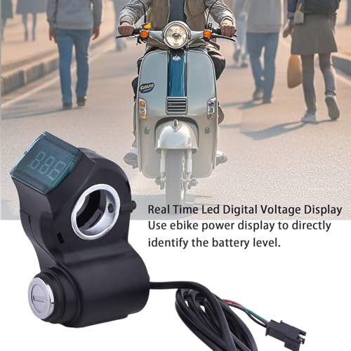 Image of Universal E Bike Key Ignition 12V-96V Key Ignition for Ebike Key Switch 3 Wire Digital Voltage Display LED Voltmeter Electric Scooter Ignition Switch with Key, Electric Bike Ignition Key Replacement