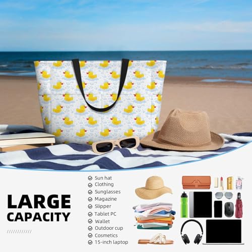 Yellow Rubber Duck Print Beach Pool Bags Tote For Women Ladies Large Gym Tote Carry On Bag For Weekender Travel Waterproof4