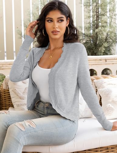 Image of OmicGot Women's Long Sleeve Cardigan Sweaters Open Front Cropped Bolero Shrugs for Dresses S-XL