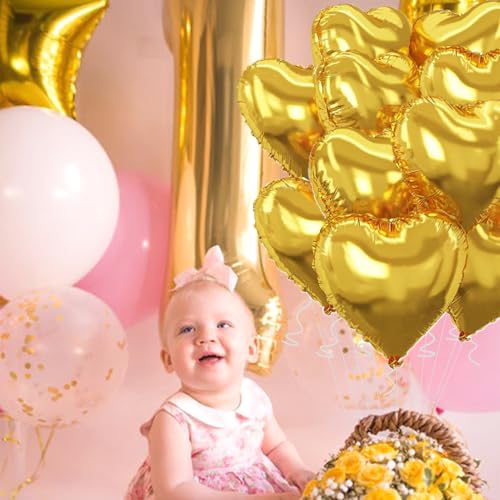 Image of Gold Heart Balloons,18inch Bright Gold Heart Shaped Foil Balloons 12Pcs Helium Mylar Balloon for Anniversary Wedding Engagement Birthday Party Baby Shower Decorations