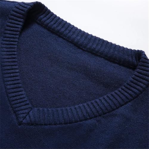 Men V Neck Solid Knitted Pullover Slim Fit Business Casual Fall-Winter Sweater3