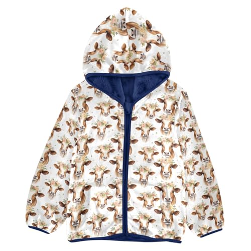 Cute Cow Boys Fleece Coat,Children's Zip-Up Hoodie Jacket,Baby Warm Fashion Outerwear 3-10T,A113318