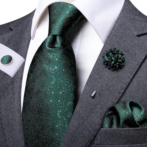 Image of Dubulle Mens Tie and Lapel Pin Paisley Striped Floral Necktie for Men Pocket Square Cufflinks 4PCS Set Wedding Party